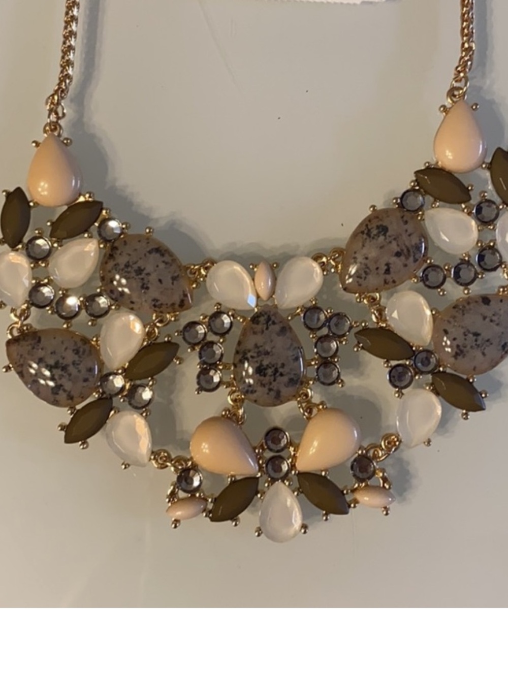 New York & Company Cream and Taupe Floral Bib Necklace